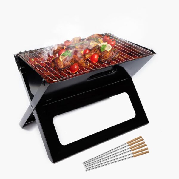 BQ3050 Foldable Barbeque Grill Set for Home + Skewer Set, Portable Briefcase Style, Free Standing Tandoori Griller For Outdoor Picnic Camping And Traveling