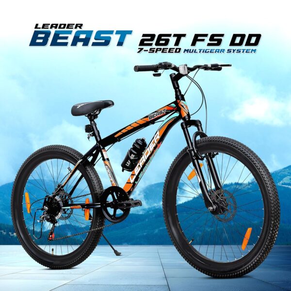 Leader Beast 26T Multispeed (7 Speed) Mountain Bike with Front Suspension & Dual Disc Brake - MATT Black/SEA Green. - Image 2