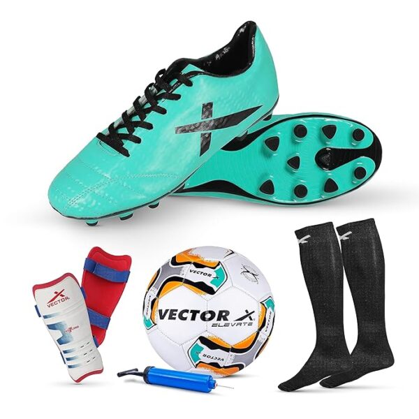 NXG Shoe, Pair of Shin Guard & Pair of Stockings, 1 Elevate Football + Pump Full Combo Kit