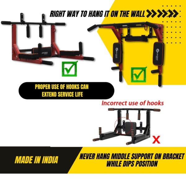 Fitness Wall mount pull up bar for home gym equipments dip station, dips par, portable pull ups bar, height increasing equipments for kids,men - Image 3