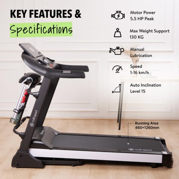 Canoas 5.5HP Peak, Max Weight: 130 Kg, Auto Incline with Massager Motorized Treadmill - Image 2